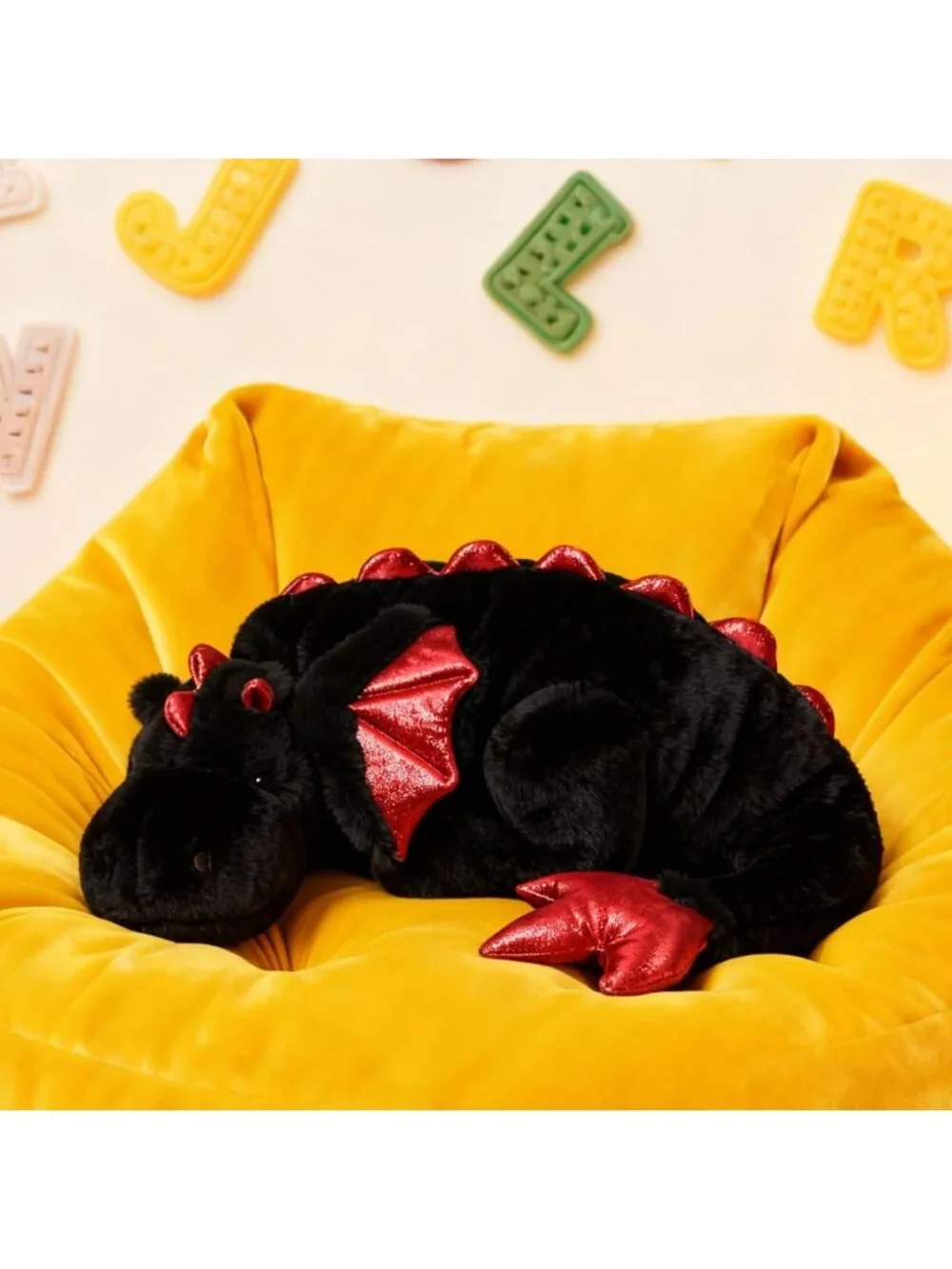 Giant 50in Black Dragon Plush Toy - Jumbo Stuffed Animal with Wings, Cuddly Gift